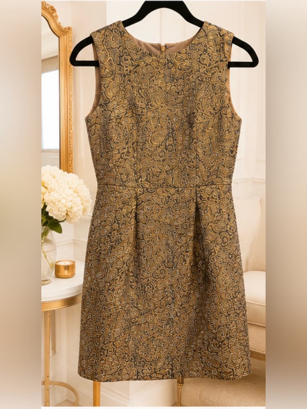 Ann Taylor Petite Gold Jacquard Mini Dress – Size 0P
